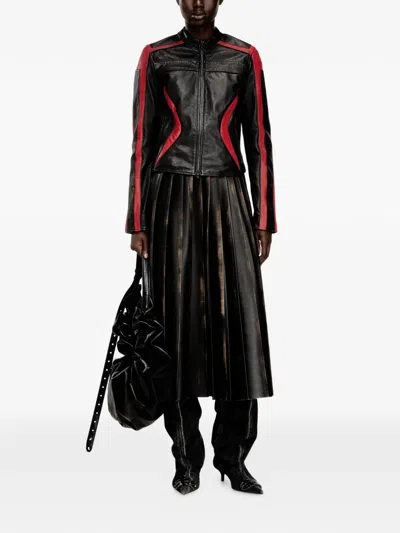 Diesel Distressed Pleated Midi Skirt In Black