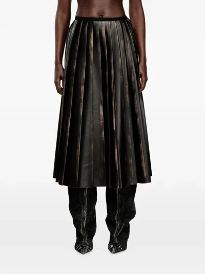 Diesel Distressed Pleated Midi Skirt In Black