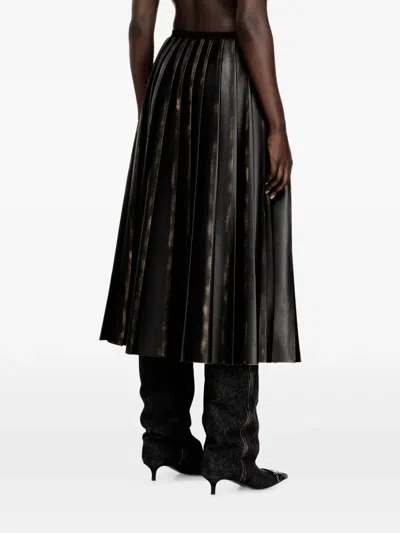Diesel Distressed Pleated Midi Skirt In Black