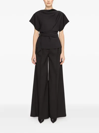 Nissa Draped Belted Top In Black