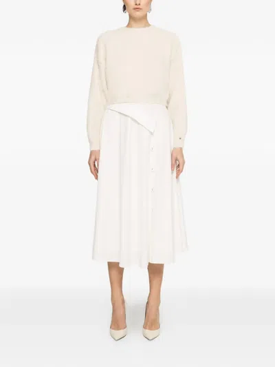 Nissa Buttoned Asymmetric Skirt In White