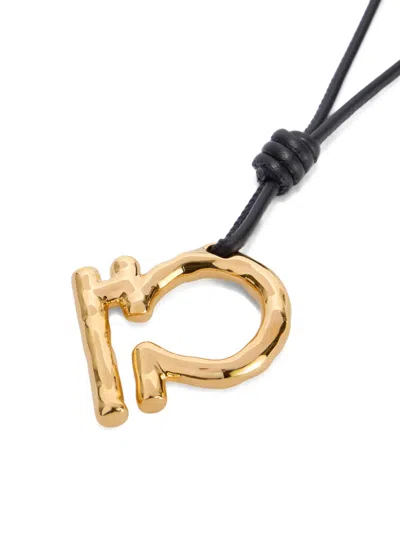 Jil Sander Zodiac Charm Leather Necklace In Black