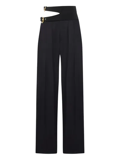 Chloé Buckle Keyhole High Waist Wool Straight Leg Pants In Black