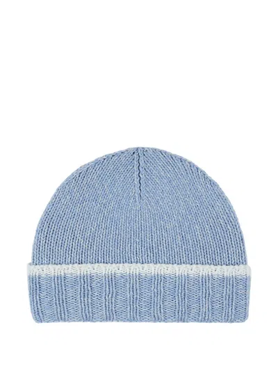 Paul & Shark Contrast-stripe Beanie Hat In Blue