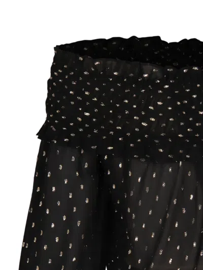 Self-portrait Shirred Metallic-effect Off-shoulder Top In Black