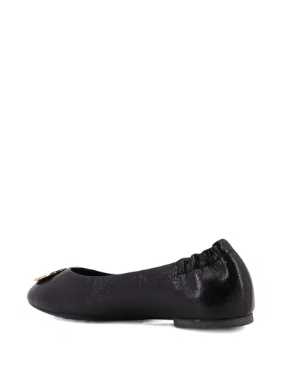 Tory Burch Leather Ballerinas With Metal Logo On The Front In Black