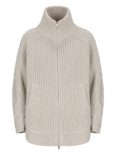Herno Cable-knit Zip-up Jacket In Neutral