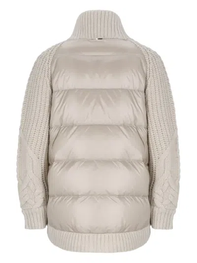 Herno Cable-knit Zip-up Jacket In Neutral