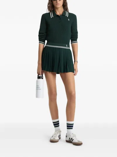 Sporty And Rich Pleated Logo-embroidery Mini Skirt In Green
