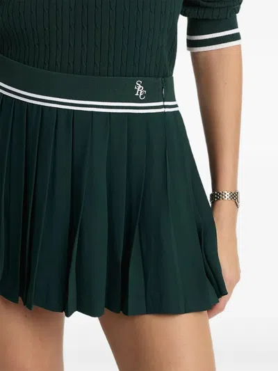 Sporty And Rich Pleated Logo-embroidery Mini Skirt In Green