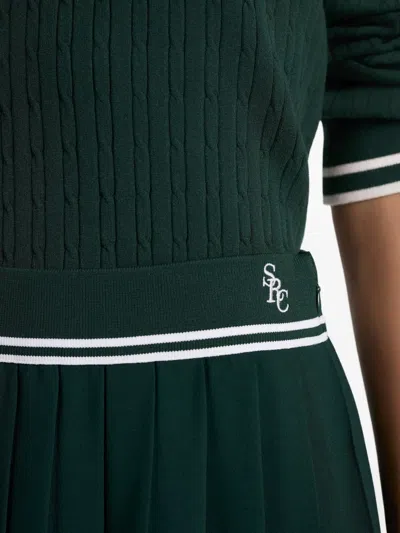 Sporty And Rich Pleated Logo-embroidery Mini Skirt In Green