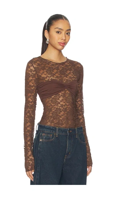 Lioness Midnight Lace Long Sleeve Top In Brown