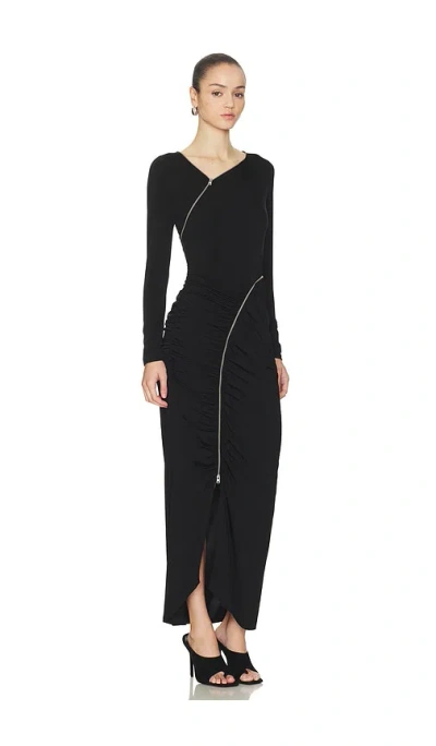 Allsaints Womens Black Elsie Zip-detail Stretch-woven Maxi Dress