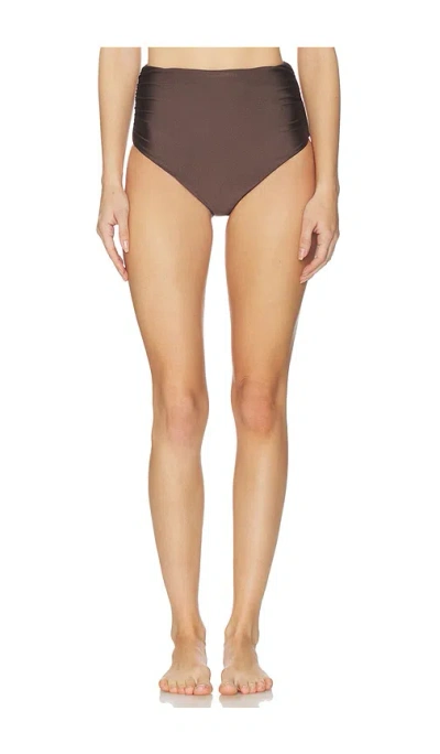 Simkhai Teya High Waisted Ruched Bikini Bottom In Brown