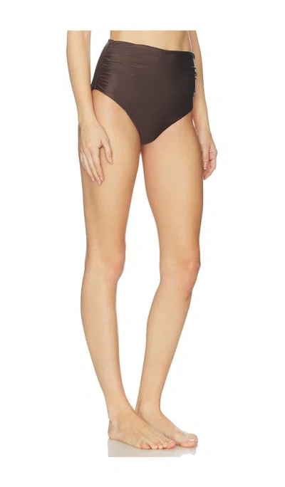 Simkhai Teya High Waisted Ruched Bikini Bottom In Brown