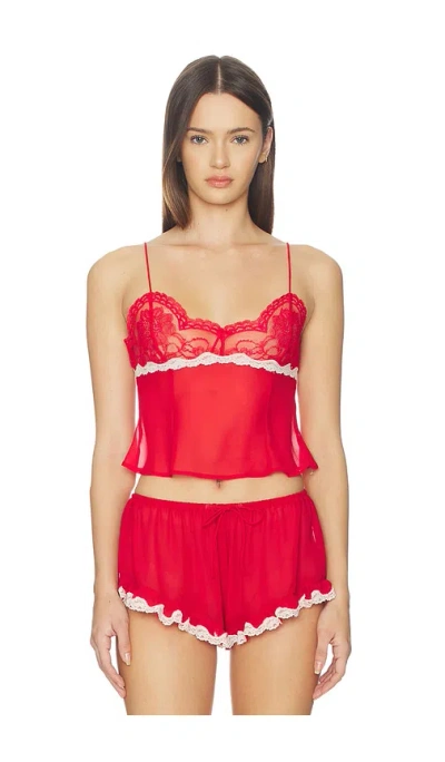 For Love & Lemons Fiona Lace Camisole Top In Red