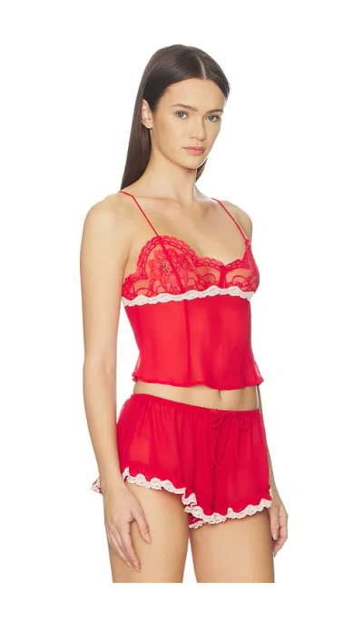 For Love & Lemons Fiona Lace Camisole Top In Red