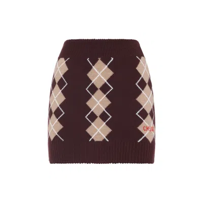 Chloé Bordeaux Diamond-pattern Wool Miniskirt Women In Brown
