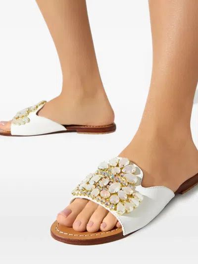 Mystique Crystal-embellished Leather Sandals In White