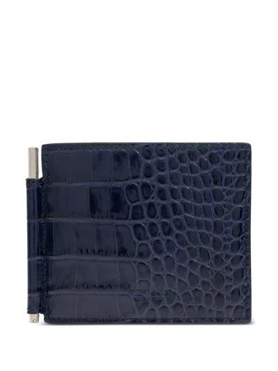Tom Ford Crocodile-effect Card Holder In Blue