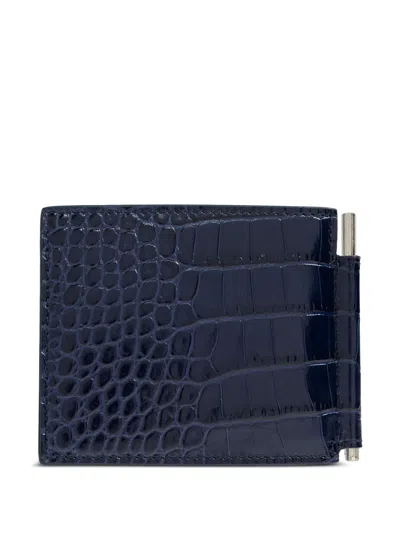 Tom Ford Crocodile-effect Card Holder In Blue