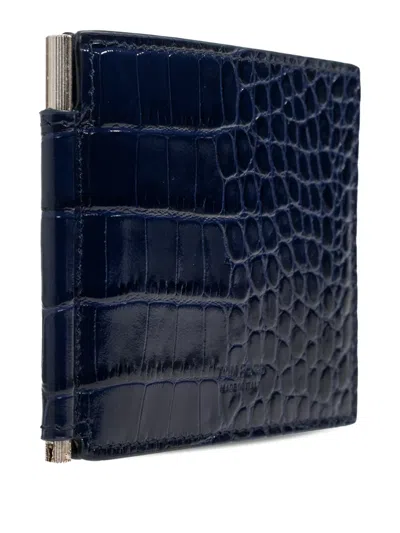 Tom Ford Crocodile-effect Card Holder In Blue
