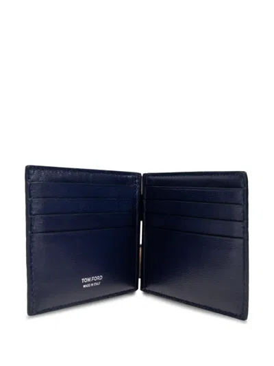 Tom Ford Crocodile-effect Card Holder In Blue