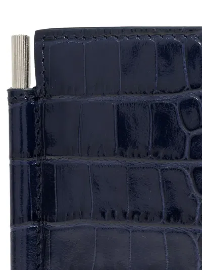 Tom Ford Crocodile-effect Card Holder In Blue