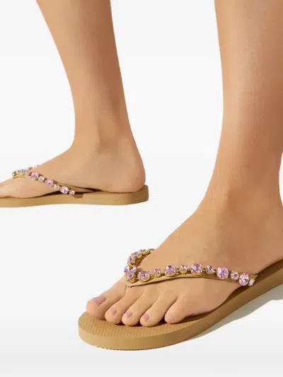 Mystique Blakely Crystal-embellished Flip-flops In Gold