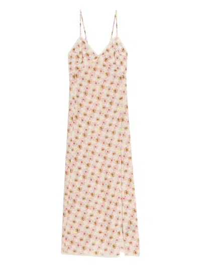 Zadig & Voltaire Ramelil Mirror Flowers Lace Trim Crepe Slipdress In Neutral