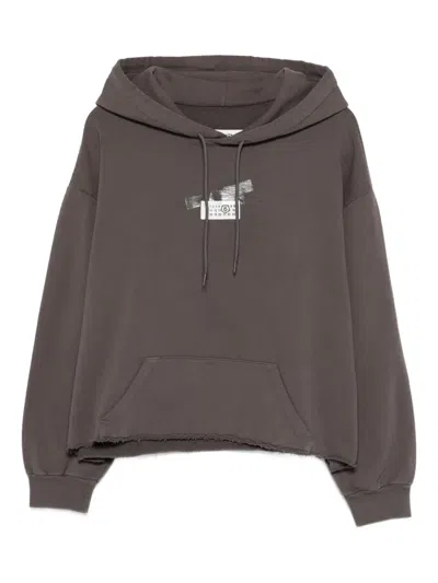 Mm6 Maison Margiela Distressed Hooded Top In Brown