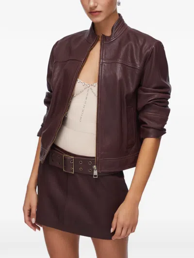 Liu •jo Laces Leather Jacket In Brown