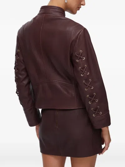 Liu •jo Laces Leather Jacket In Brown