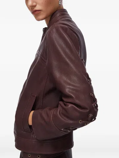 Liu •jo Laces Leather Jacket In Brown