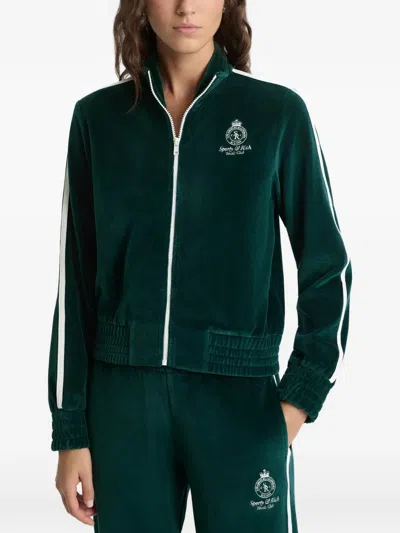 Sporty And Rich Zip-up Striped Sweater In Green