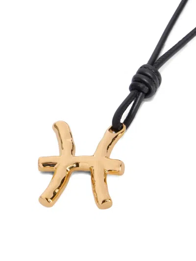 Jil Sander Zodiac Charm Leather Necklace In Black