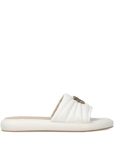 Pinko Fiona White Slides With Chunky Design And Love Birds Logo Plaque In Leather Woman