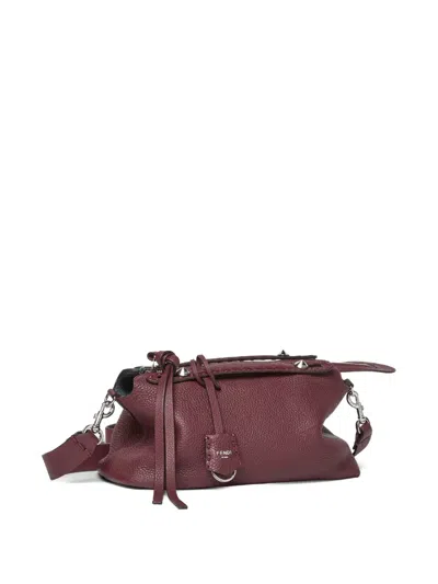 Fendi Leather Keyring Charm Tote Bag In Burgundy