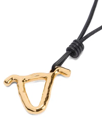 Jil Sander Zodiac Charm Leather Necklace In Black