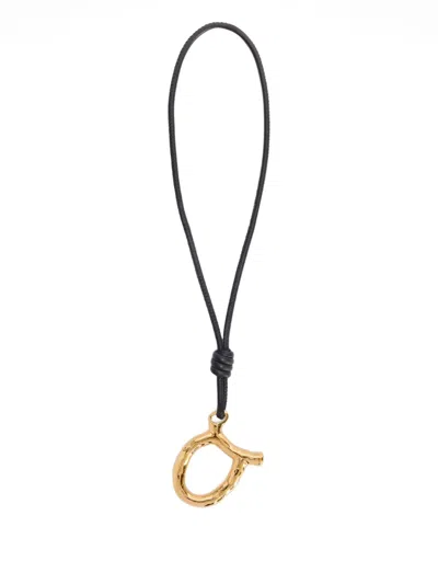 Jil Sander Zodiac Charm Leather Necklace In Black