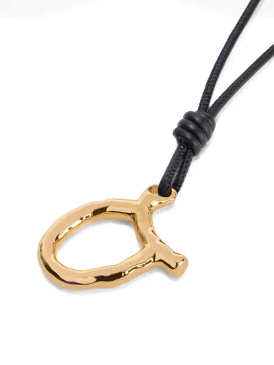 Jil Sander Zodiac Charm Leather Necklace In Black