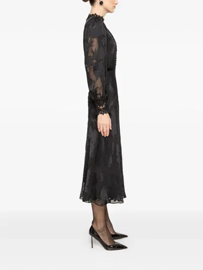 Nissa Lace-trim Midi Dress In Black