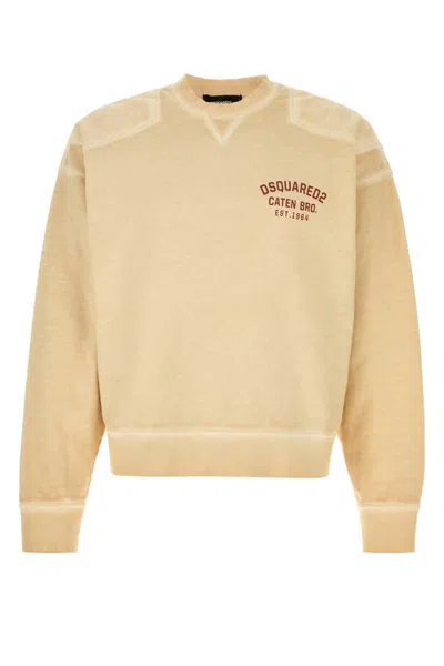 Dsquared2 Beige Logo Cotton Sweatshirt In Yellow