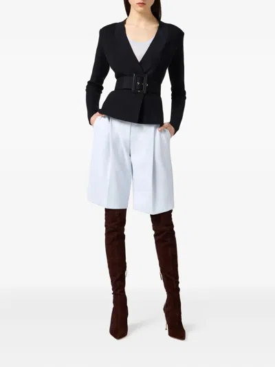 Elisabetta Franchi Classic Solid Black Sweater With Round Neckline In Blue