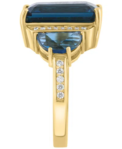Effy Collection Diamond (1/4 Ct. T.w.) & London Blue Topaz (11 Ct. T.w.) Ring In 14k Yellow Gold In Blue