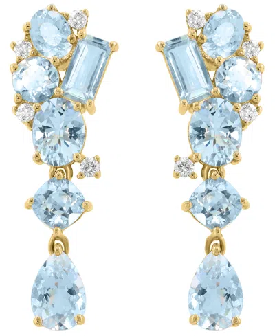 Effy Collection Diamond (1/10 Ct. T.w.) & Aquamarine (2-5/8 Ct. T.w.) Drop Earrings In 14k Yellow Gold In Gold