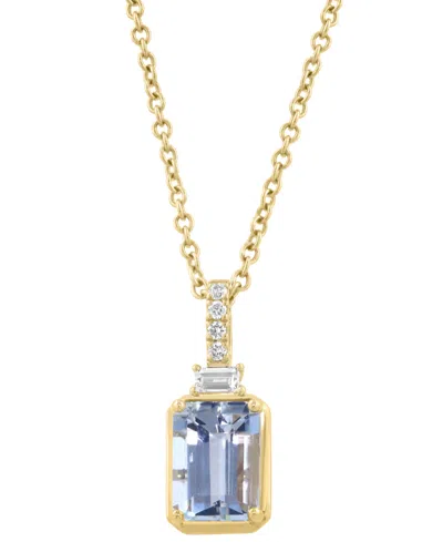 Effy Collection Diamond (1/20 Ct. T.w.) & Aquamarine (7/8 Ct. T.w.) Pendant Necklace In 14k Yellow Gold In Gold