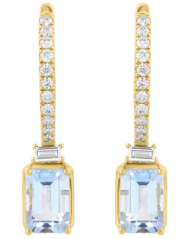 Effy Collection Diamond (1/4 Ct. T.w.) & Aquamarine (7/8 Ct. T.w.) Drop Earrings In 14k Yellow Gold In Gold