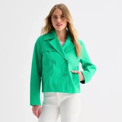 St. John's Bay Womens Midweight Trench Coat In Green