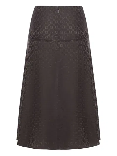 Fendi Women Midi Ff Jacquard Silk Skirt In Black